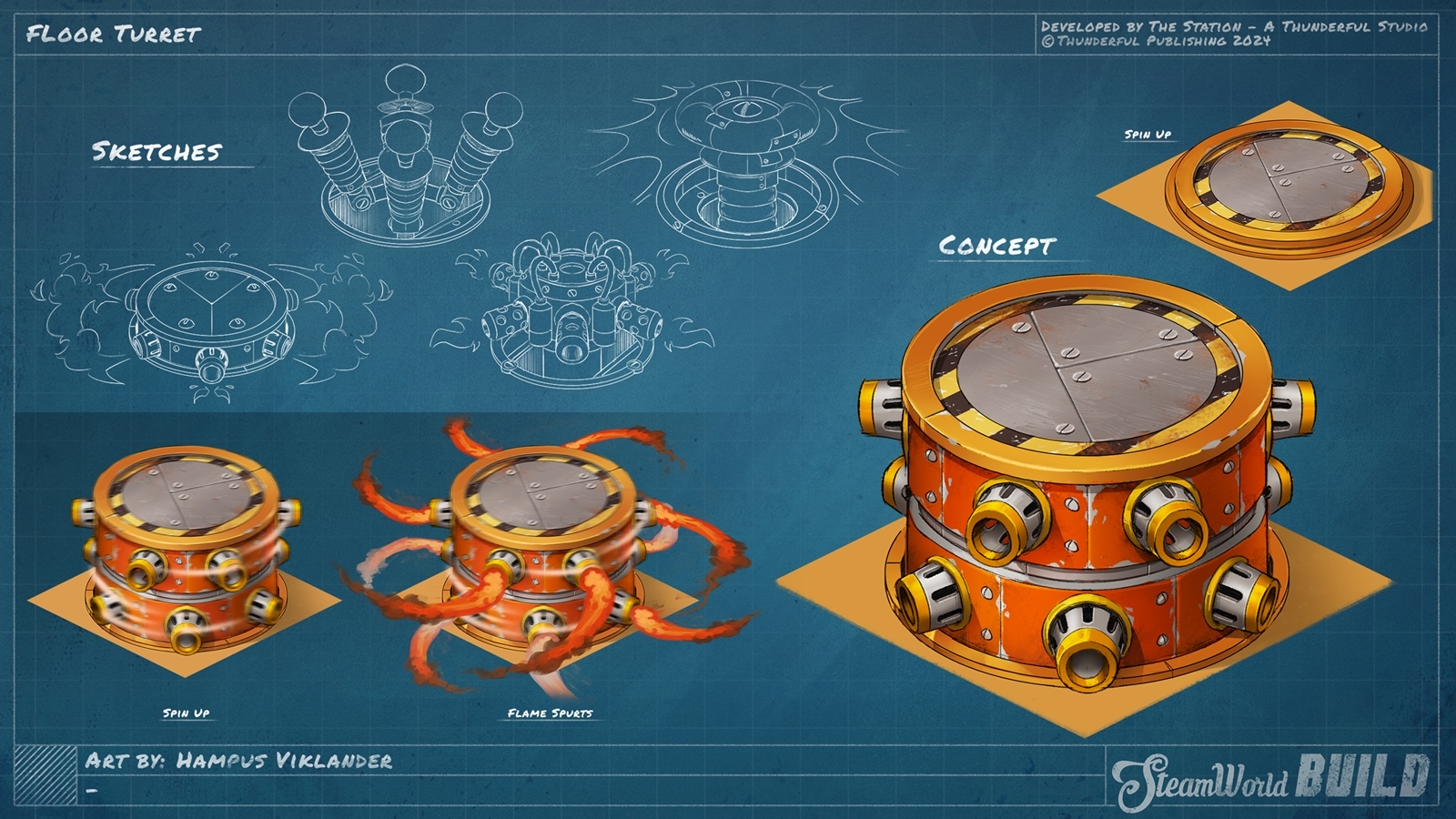 Steamworld build turret concept sheet