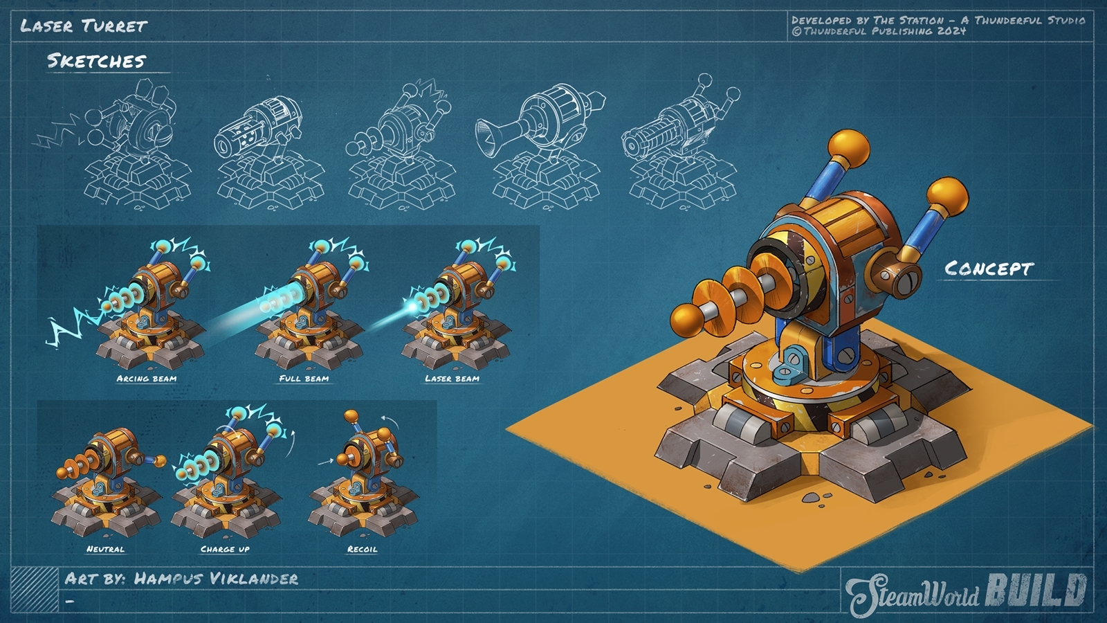 Steamworld build turret concept sheet