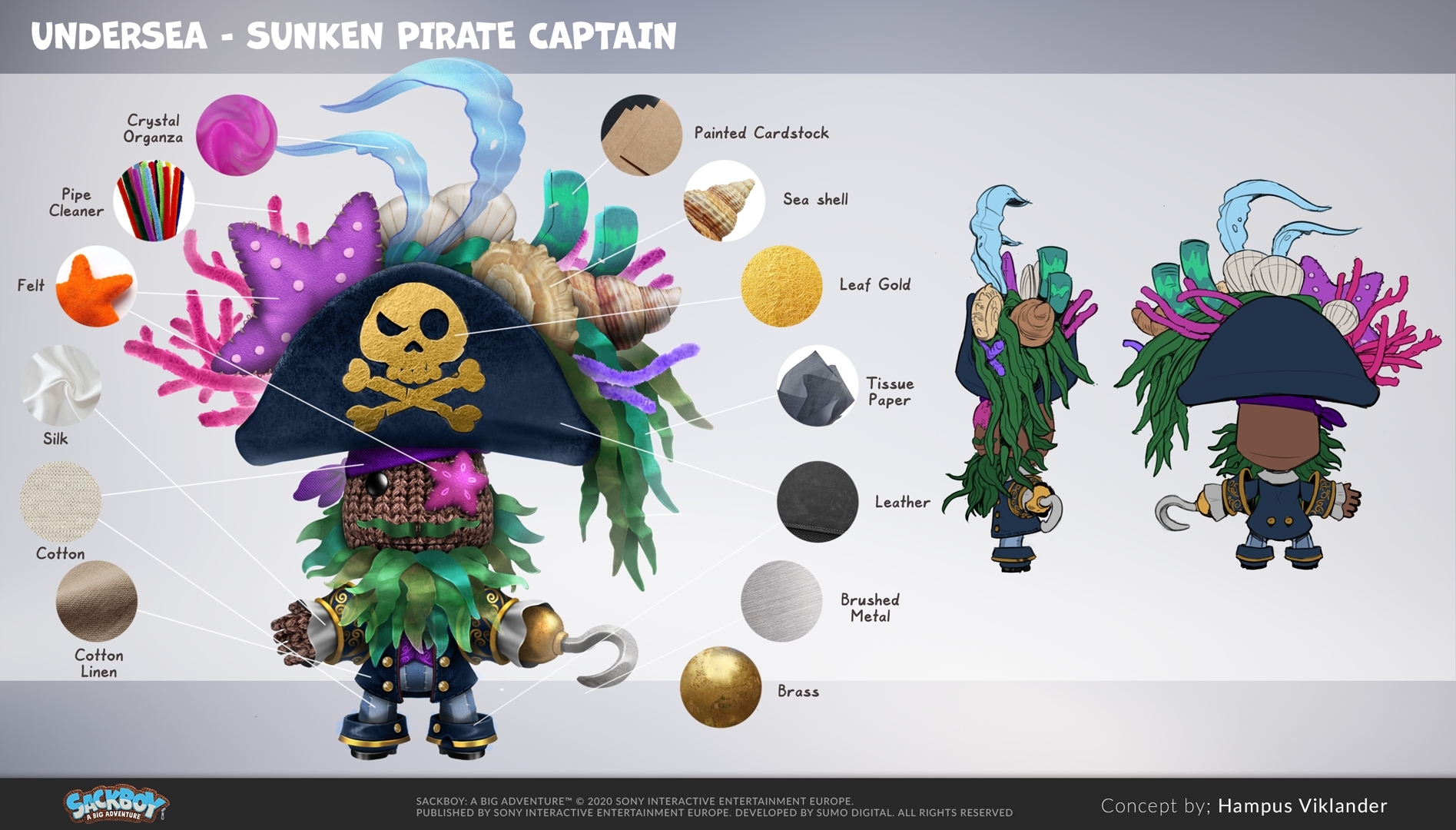 Pirate captain costume design for Sackboy a big adventure