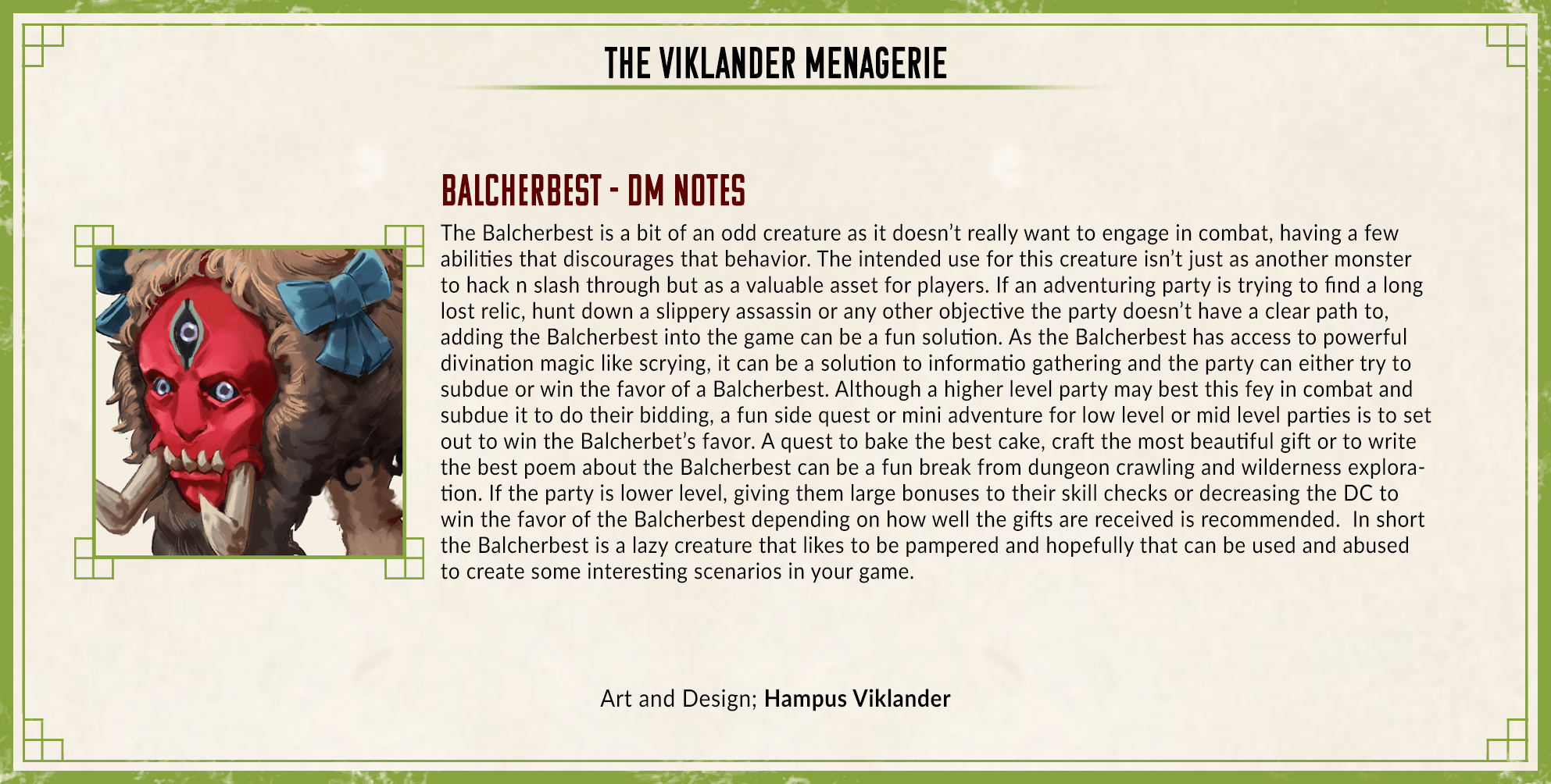 Balcherbest DM notes
